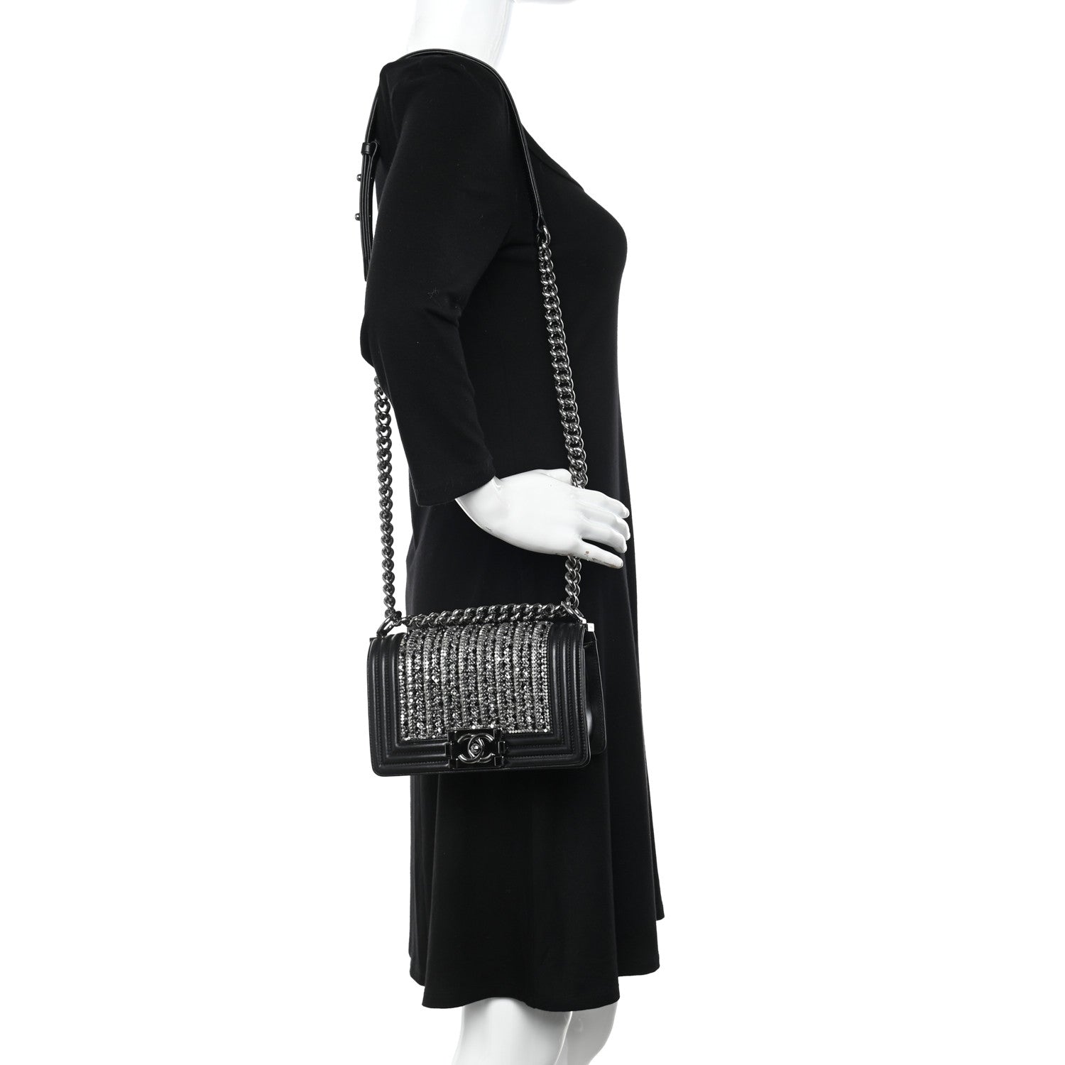 Chanel Lambskin Glass Pearl Embroidered Small Boy Flap Black 2 of 11