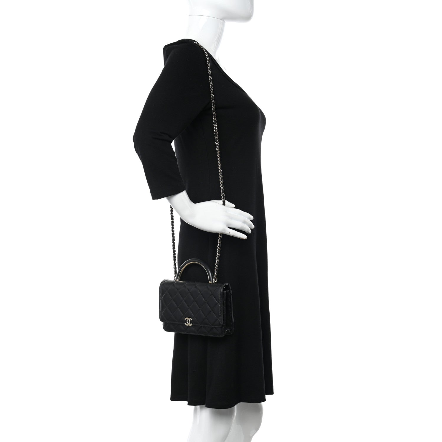Chanel Lambskin Quilted Top Handle Wallet On Chain WOC Black 2 of 10