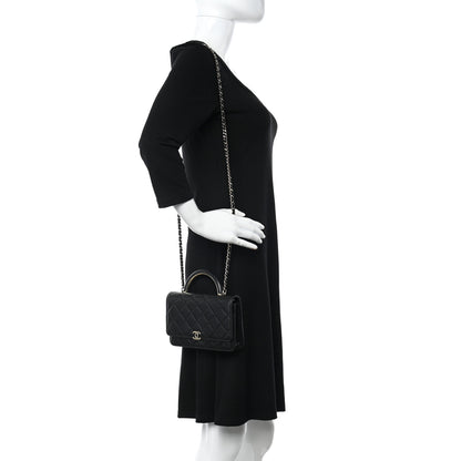Chanel Lambskin Quilted Top Handle Wallet On Chain WOC Black 2 of 10