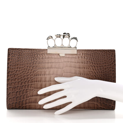Alexander McQueen Calfskin Crocodile Embossed Knuckle Flat Clutch Light Pink 2 of 13
