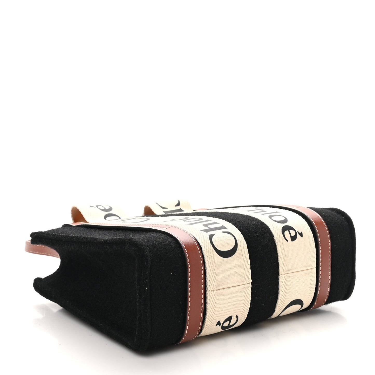 Felt Calfskin Small Woody Ribbon Tote With Strap Black