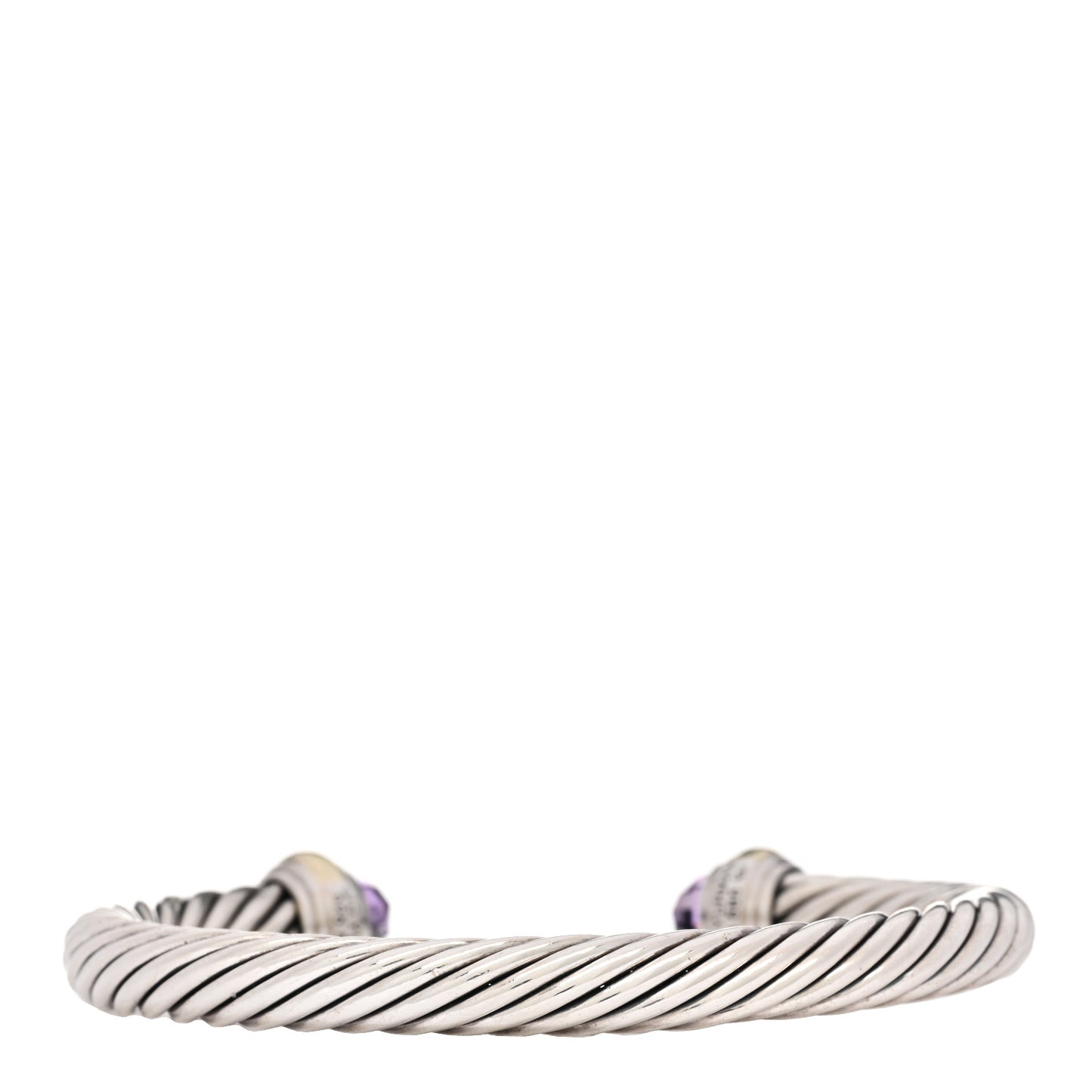 Sterling Silver 14K Yellow Gold Amethyst 7mm Cable Classics Bracelet