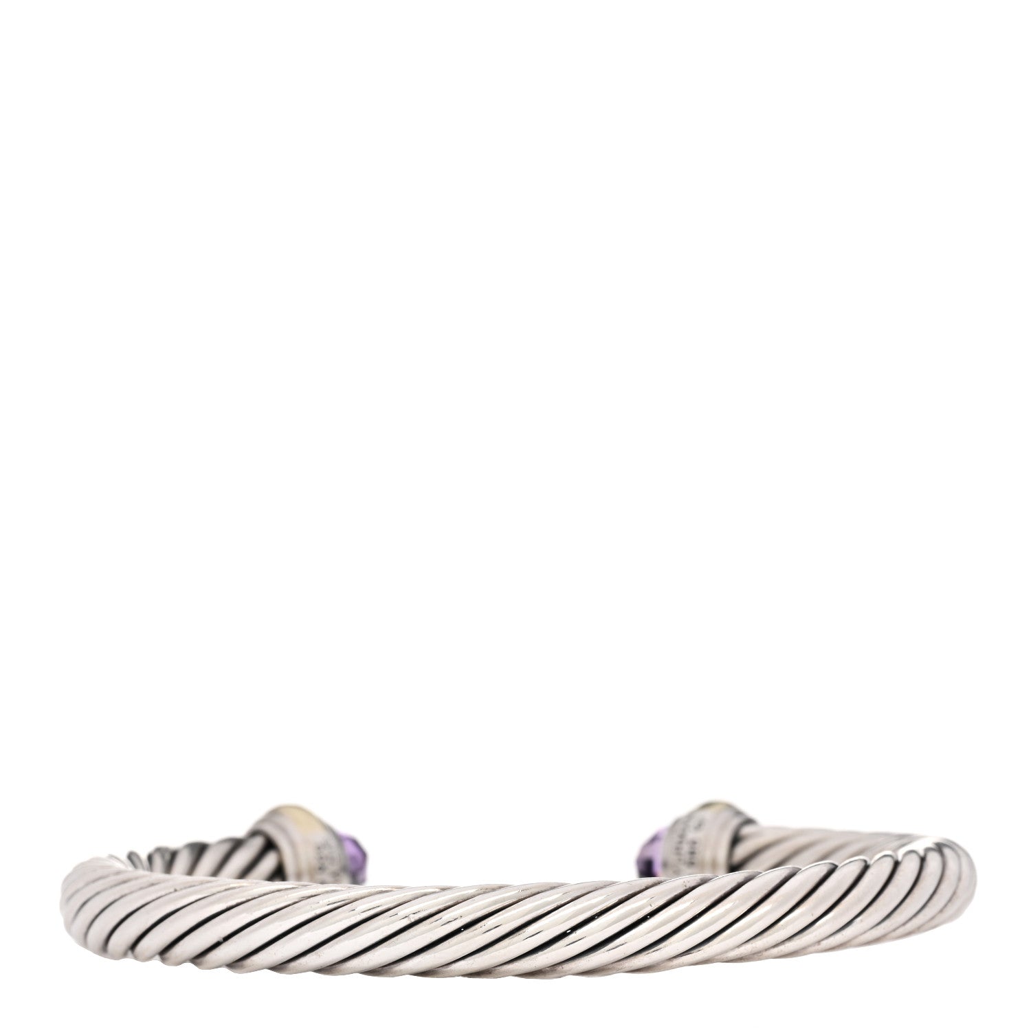 David Yurman Sterling Silver 14K Yellow Gold Amethyst 7mm Cable Classics Bracelet 2 of 3