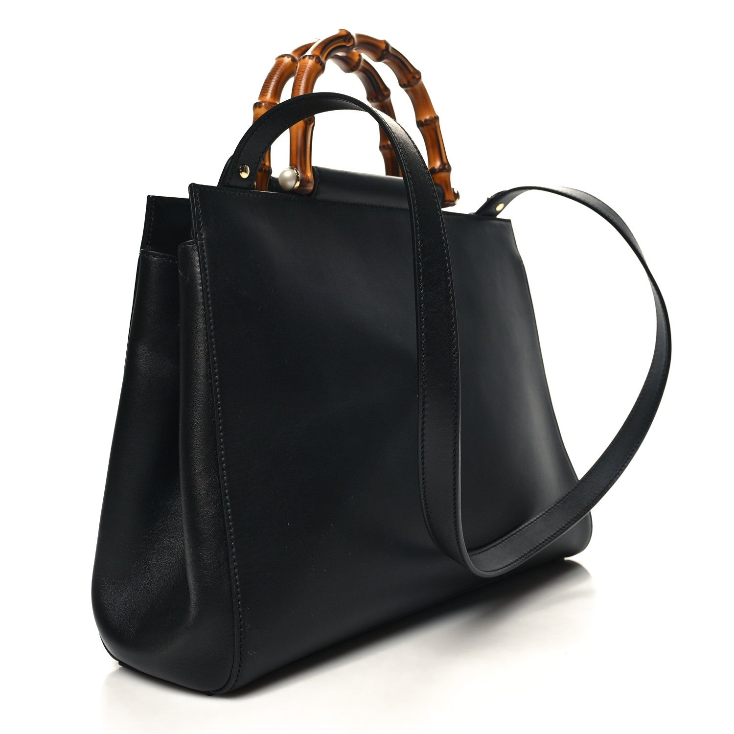 Gucci Nappa Bamboo Medium Nymphaea Top Handle Black 3 of 10