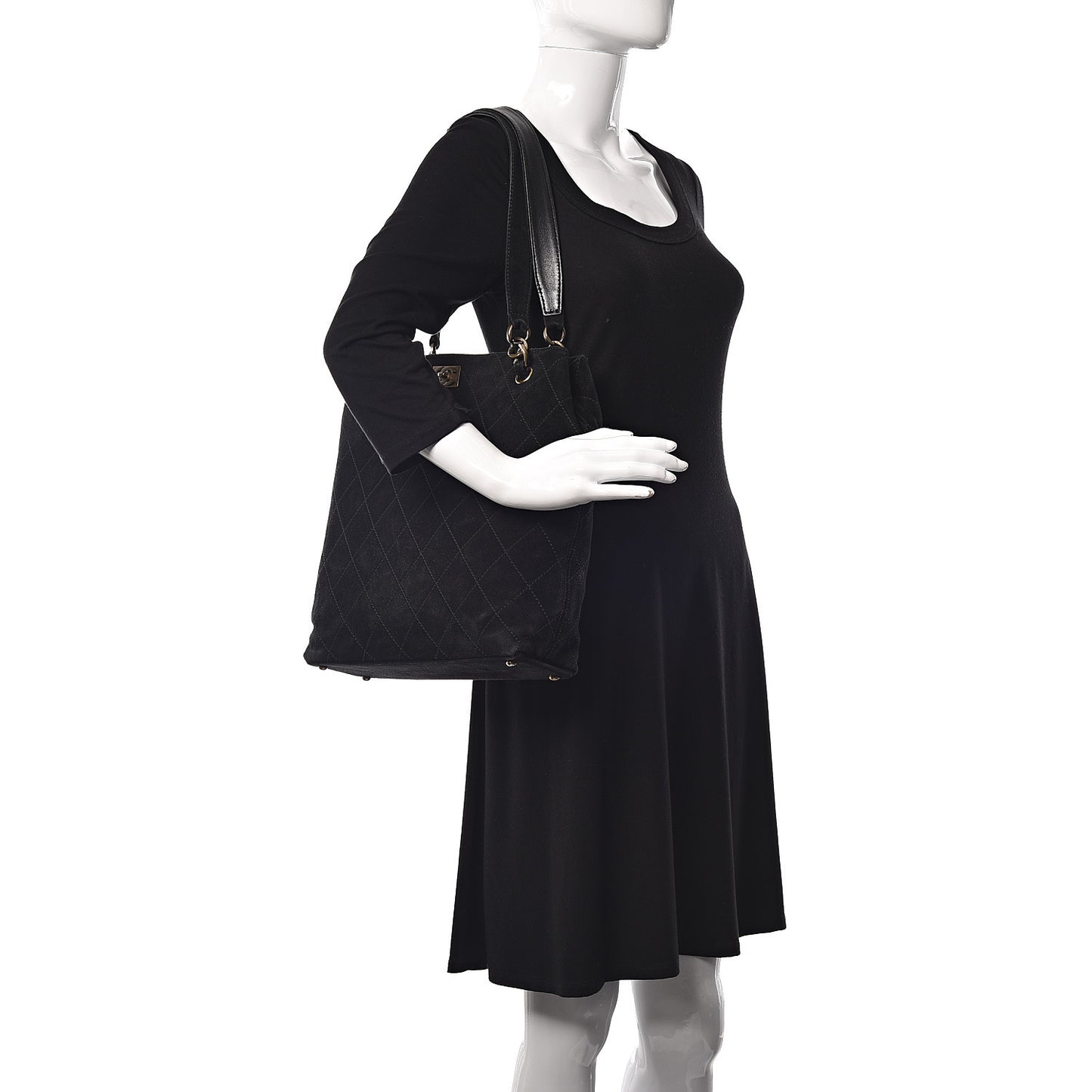 Iridescent Caviar Quilted Tote Black