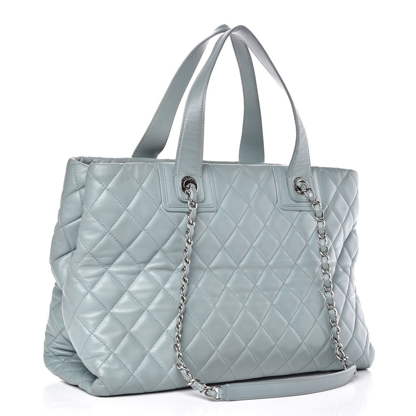 Lambskin Quilted Daily Shopping Tote Light Blue