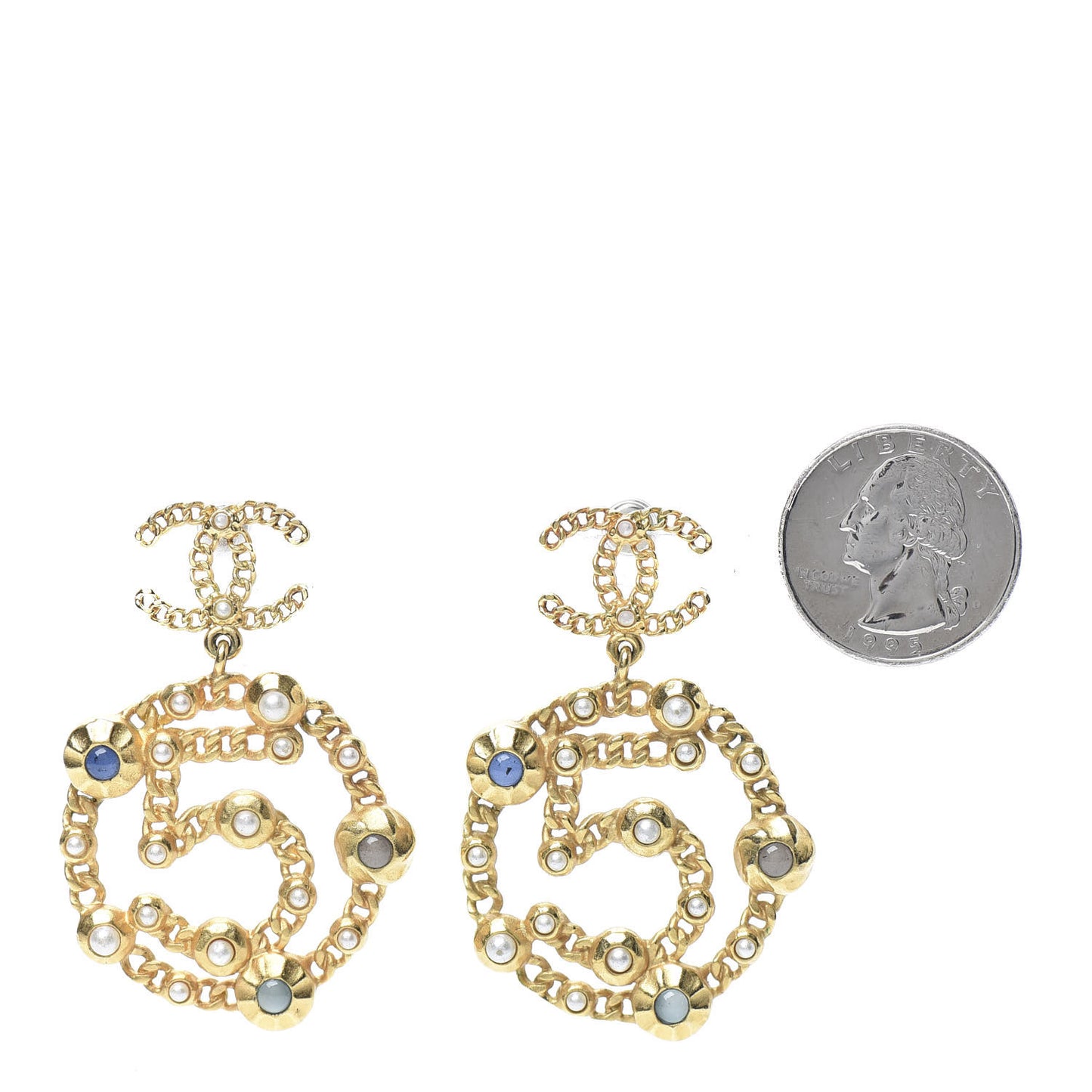 Pearl Gripoix No 5 CC Chain Drop Earrings Gold