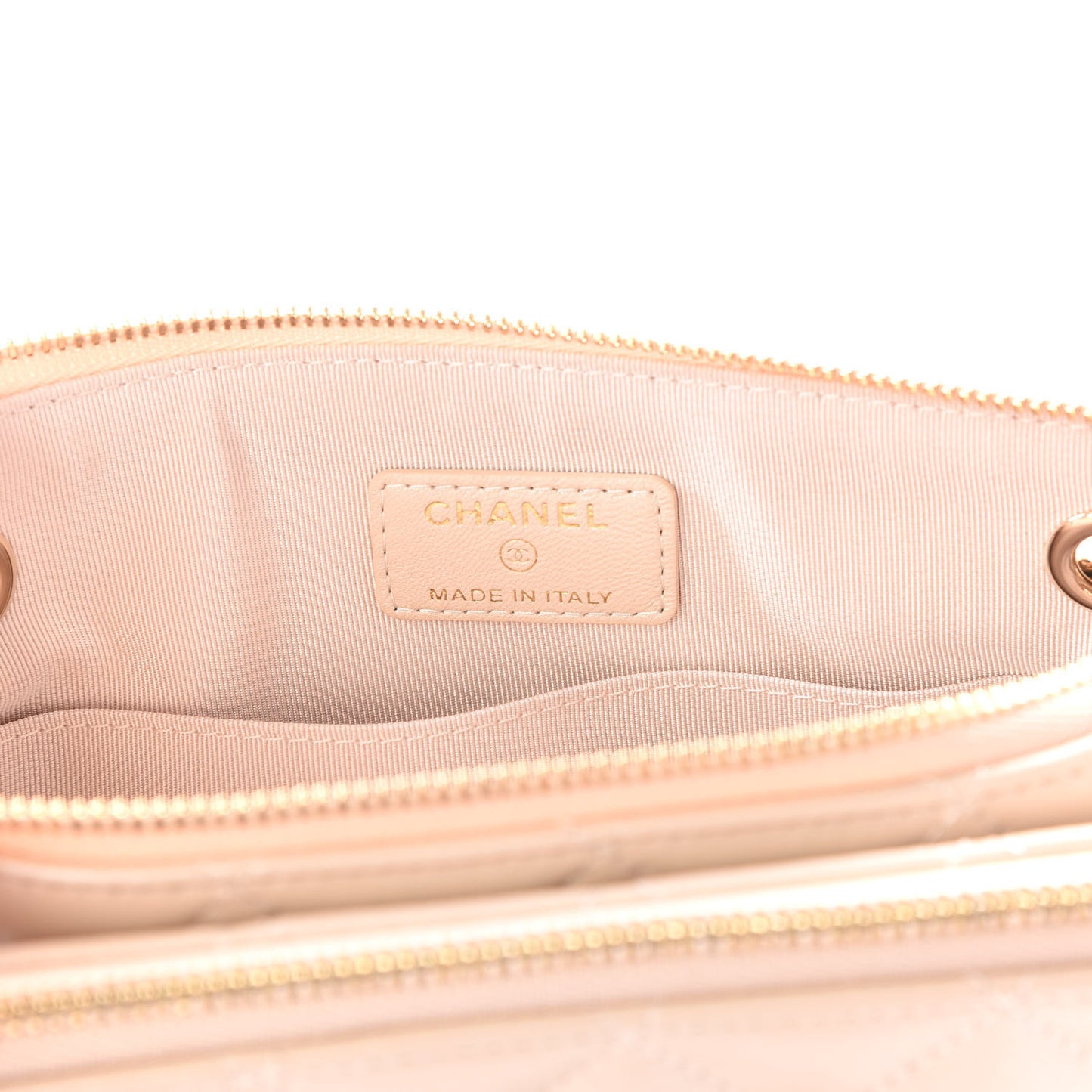 Shiny Lambskin Quilted Small Double Case With Strap Beige