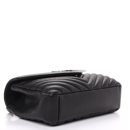 Saint Laurent Sheepskin Matelasse Chevron Monogram Medium College Bag Black 3 of 8