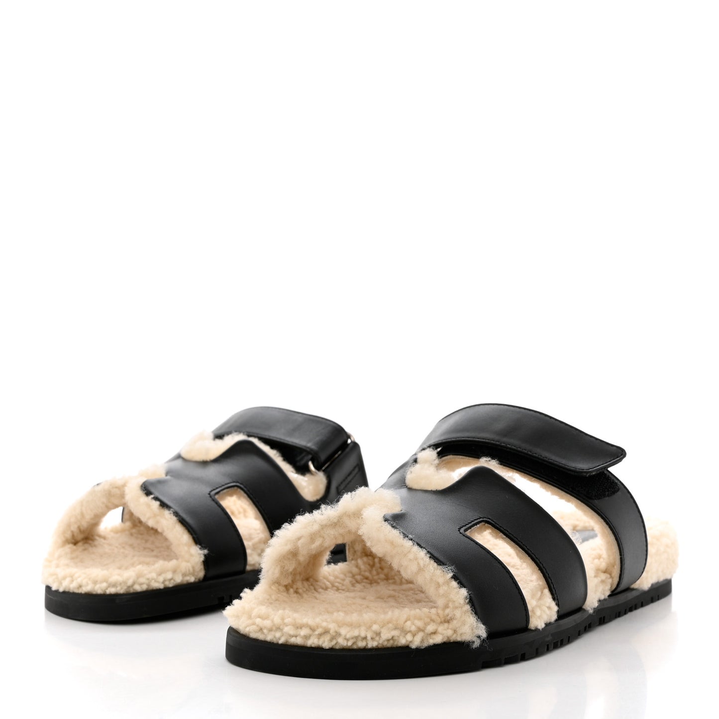 Calfskin Woolskin Womens Chypre Sandals 40 Black Ecru