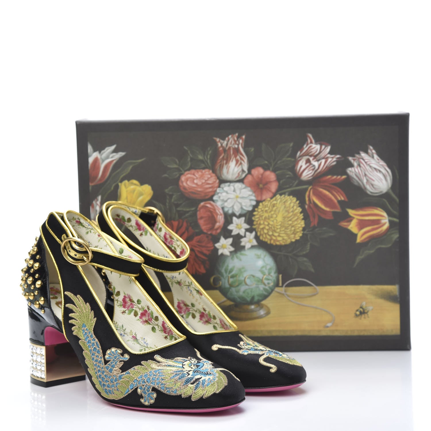 Gucci Satin Embroidered Dragon Caspar Pumps 37 Black 16 of 16