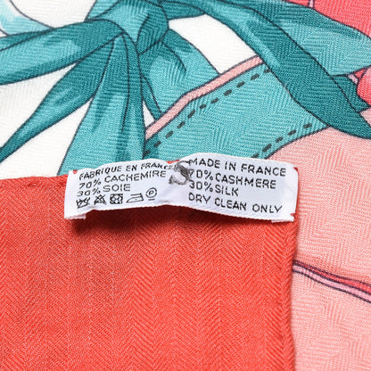 Hermes Cashmere Silk La Promenade Du Matin Shawl 140 Coral Menthol Vieux Rose 4 of 6