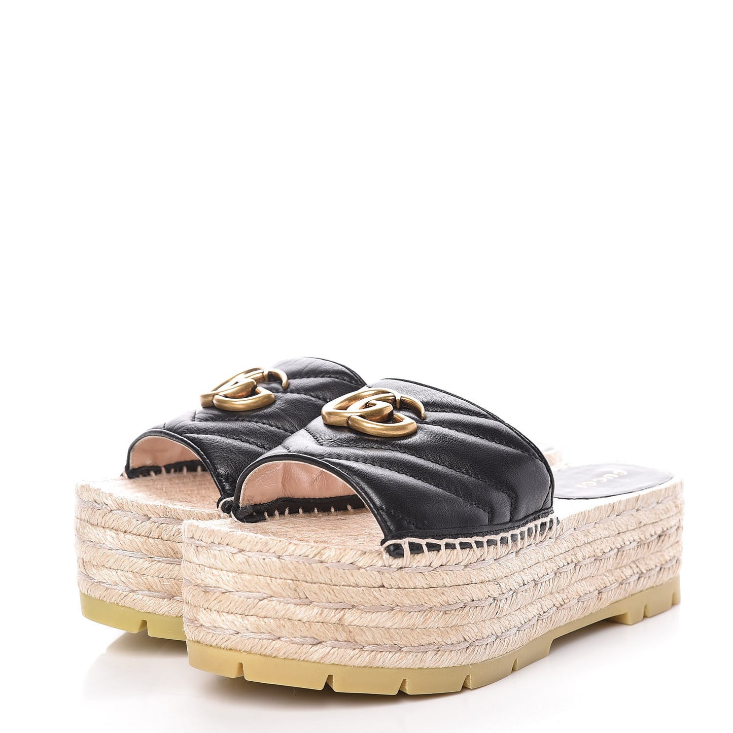 Nappa Matelasse GG Marmont Platform Espadrille Slide Sandals 36 Black
