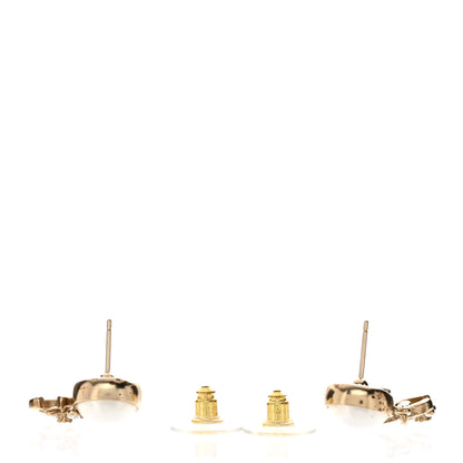 Chanel Pearl Crystal CC Flower Drop Earrings Gold Pearly White 4 of 5