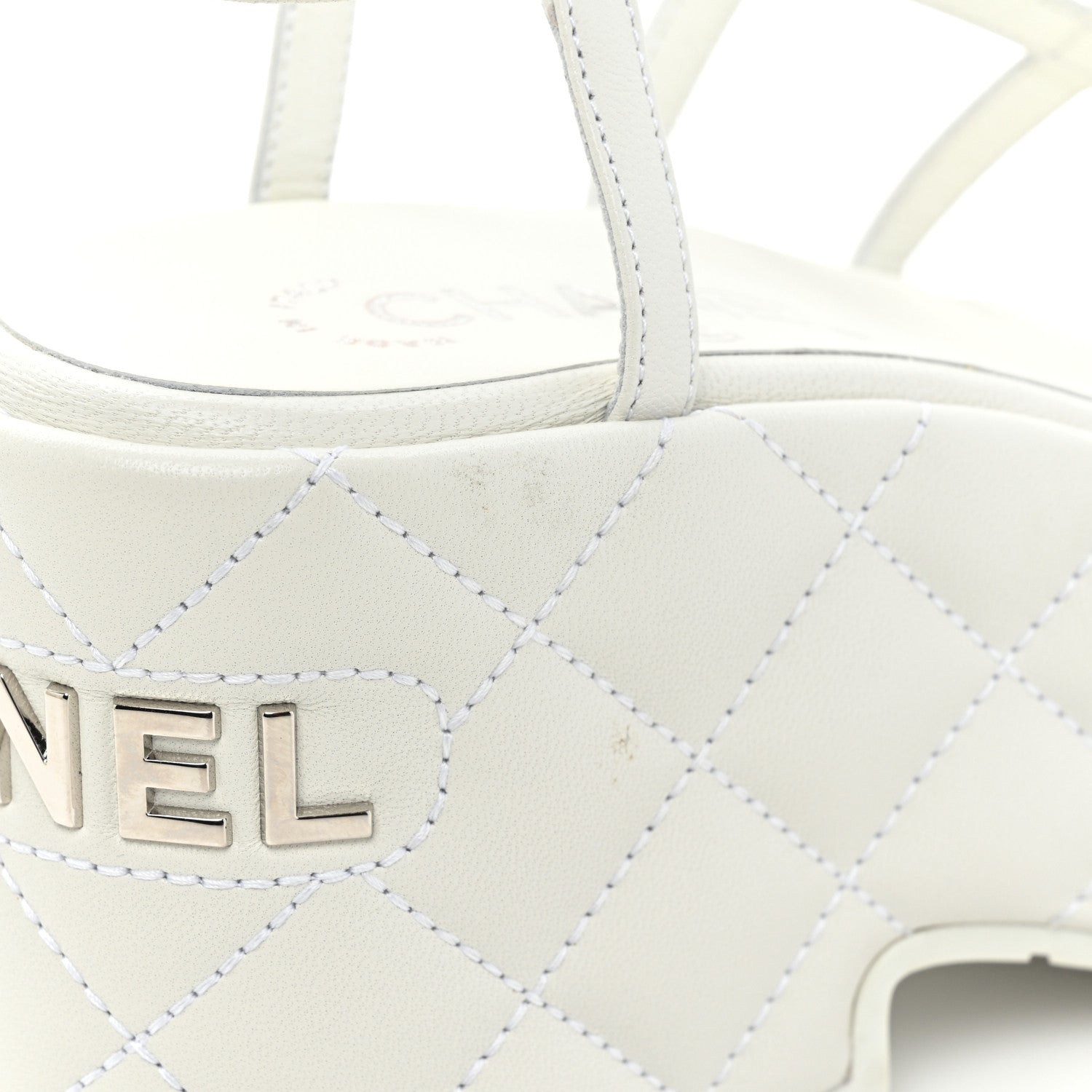 Chanel Calfskin Quilted Wedge Logo Sandals 36 White 10 of 12