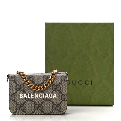 Balenciaga GUCCI X BALENCIAGA GG Supreme Monogram Logo Mini Cash Wallet on Chain Beige Ebony 10 of 10