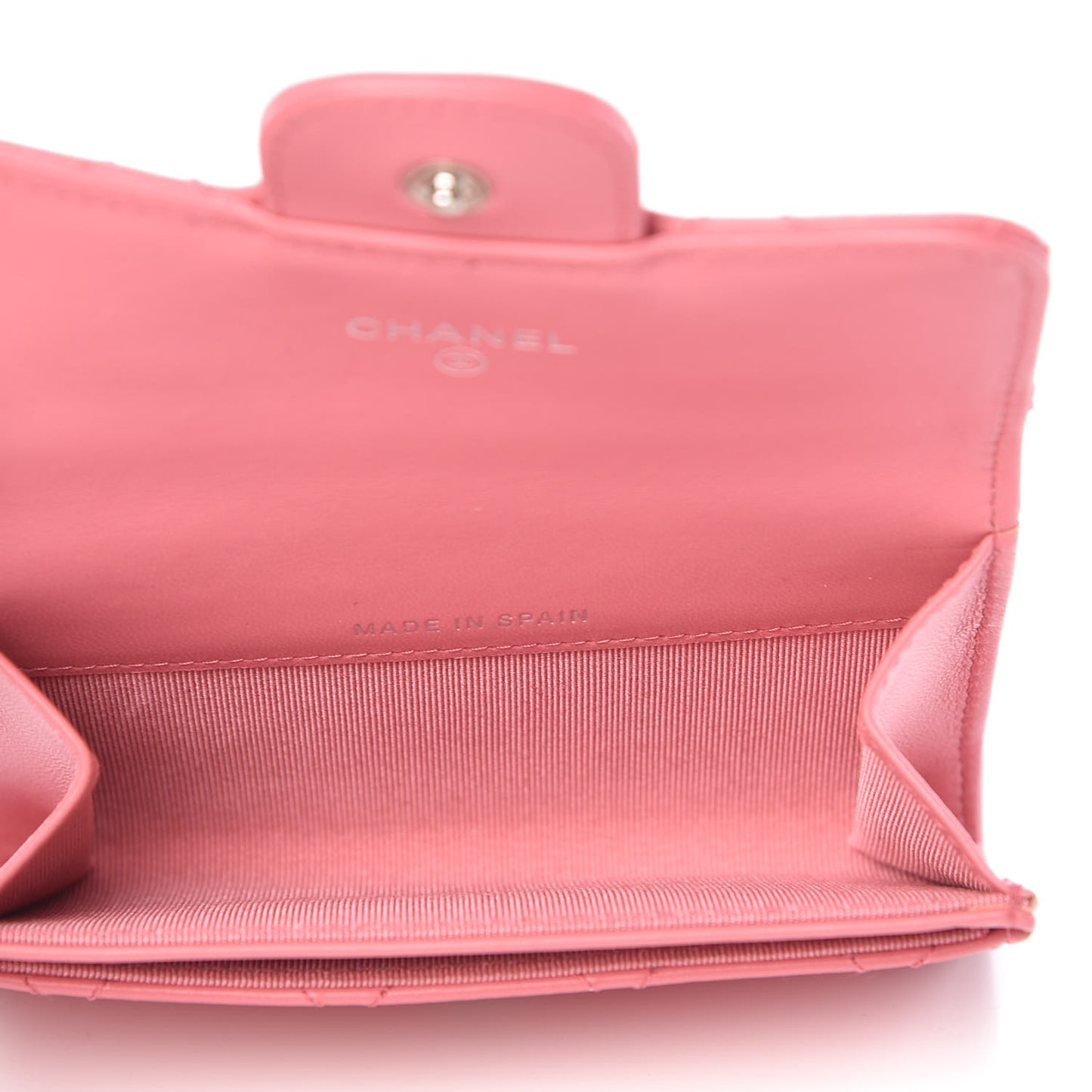 Lambskin Quilted Flap Card Holder Pink