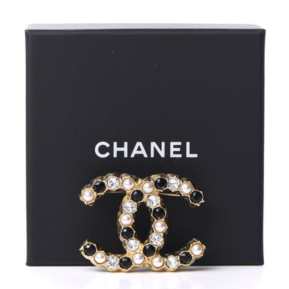 Chanel Pearl Crystal CC Brooch Black Gold 4 of 4