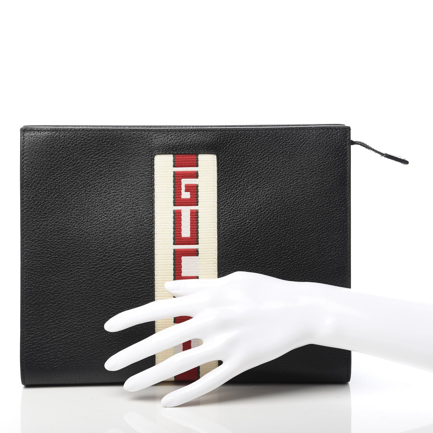 Gucci Textured Dollar Calfskin Nylon Gucci Stripe New Web Cosmetic Case Black Ecru Verde Rosso 2 of 8