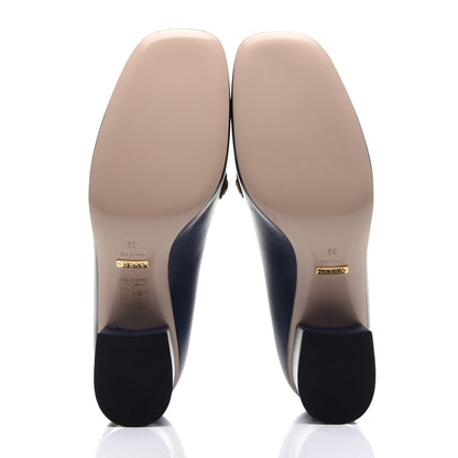Gucci Malaga Kid Sylvie Web Chain Mid Heel Loafers 39 Blue Agata 8 of 11
