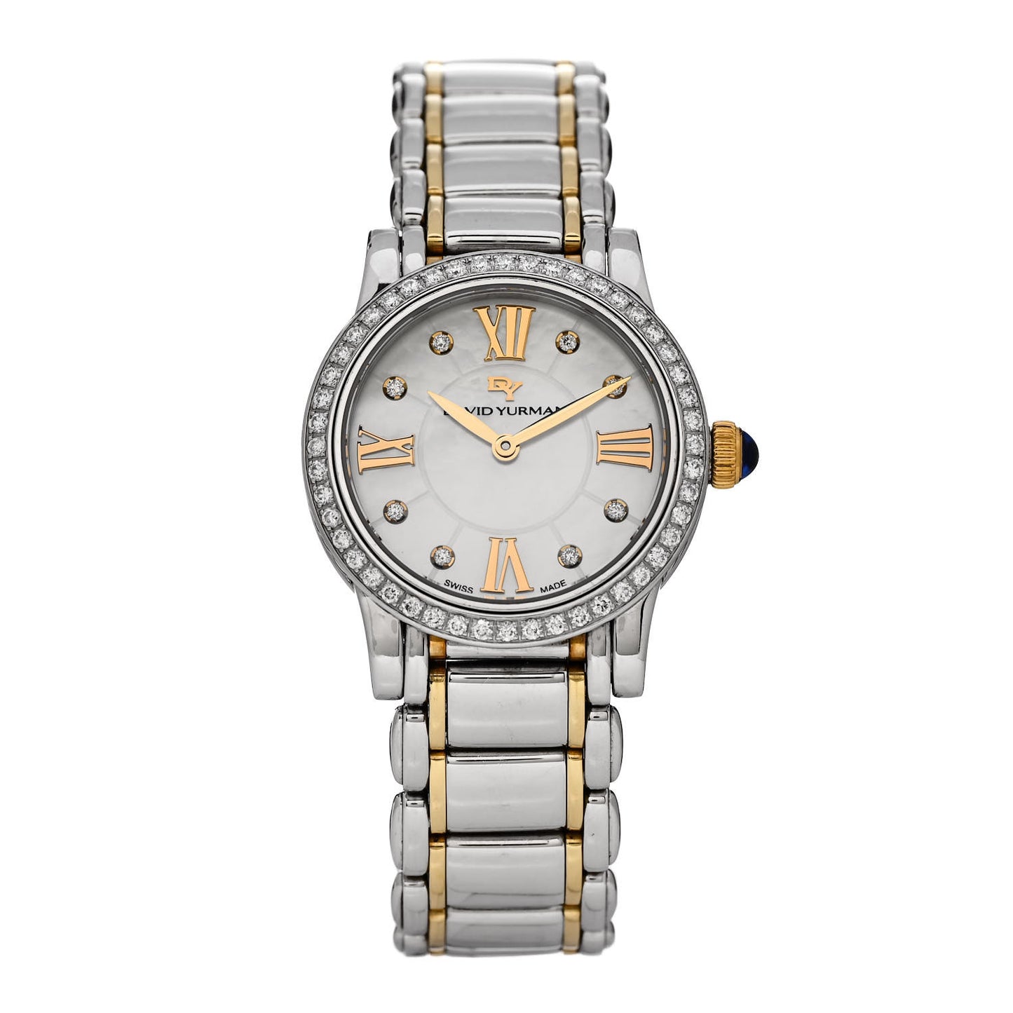 Stainless Steel 18K Yellow Gold Diamond Bezel Mother of Pearl 30mm Classic Quartz Watch