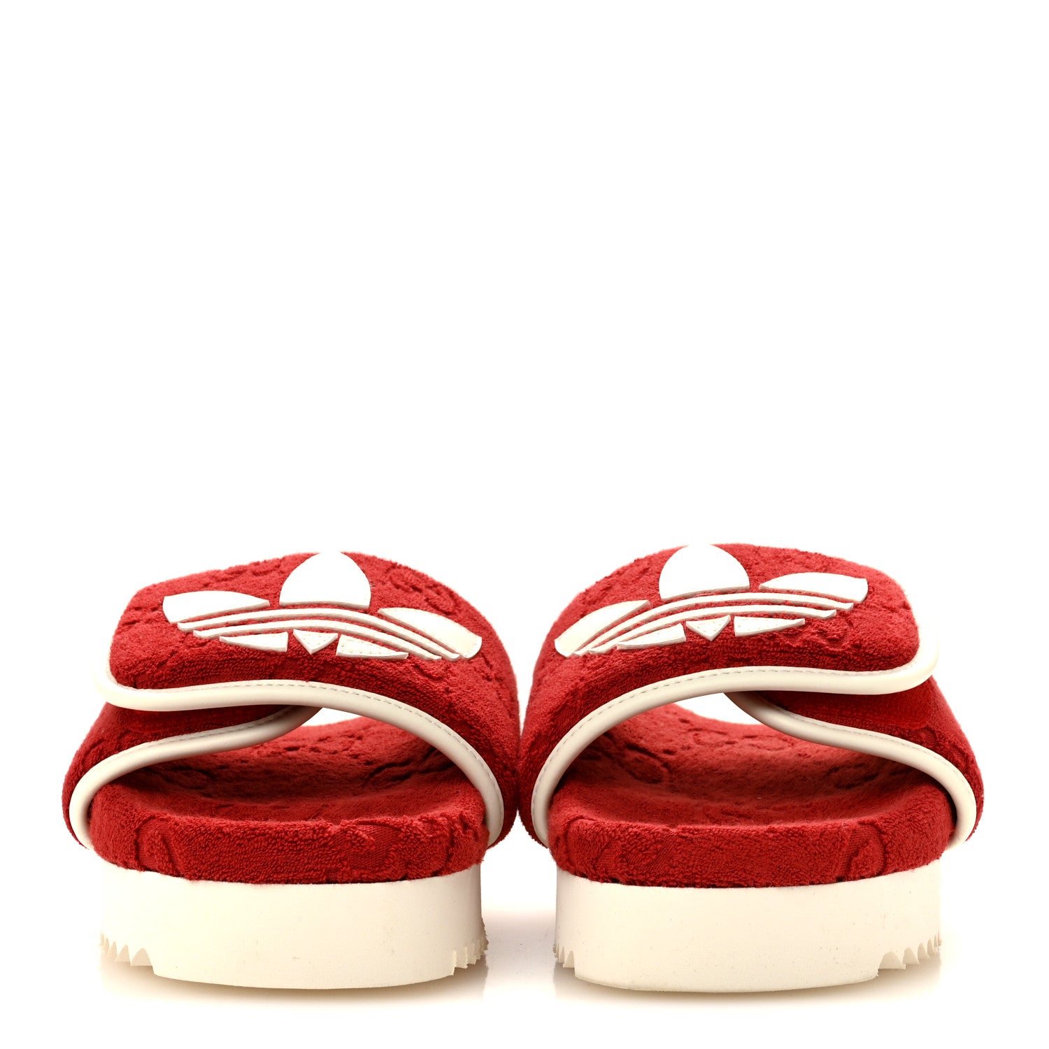 Gucci X ADIDAS Terry Cloth GG Monogram Womens Platform Sandals 36 Maple Red Off White 3 of 9