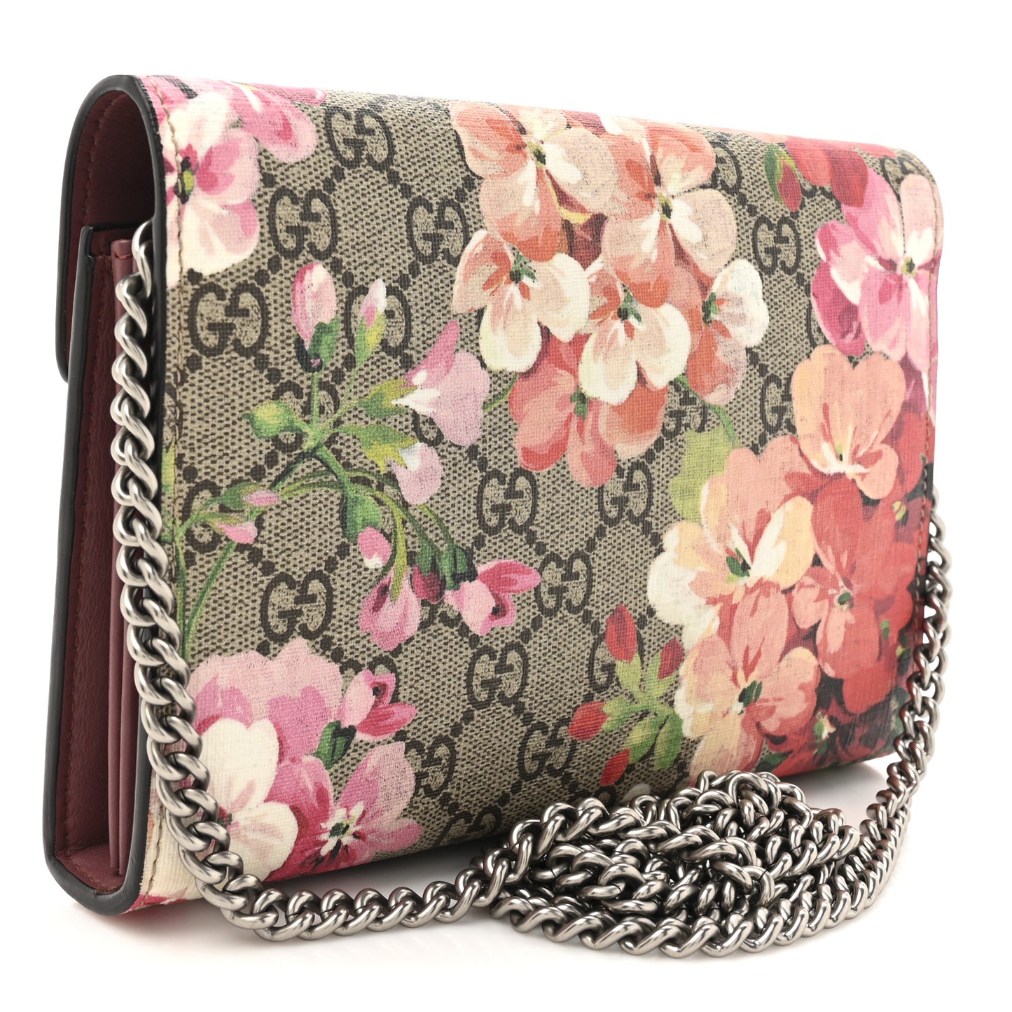 GG Supreme Monogram Blooms Mini Dionysus Chain Wallet Beige Multicolor Dry Rose