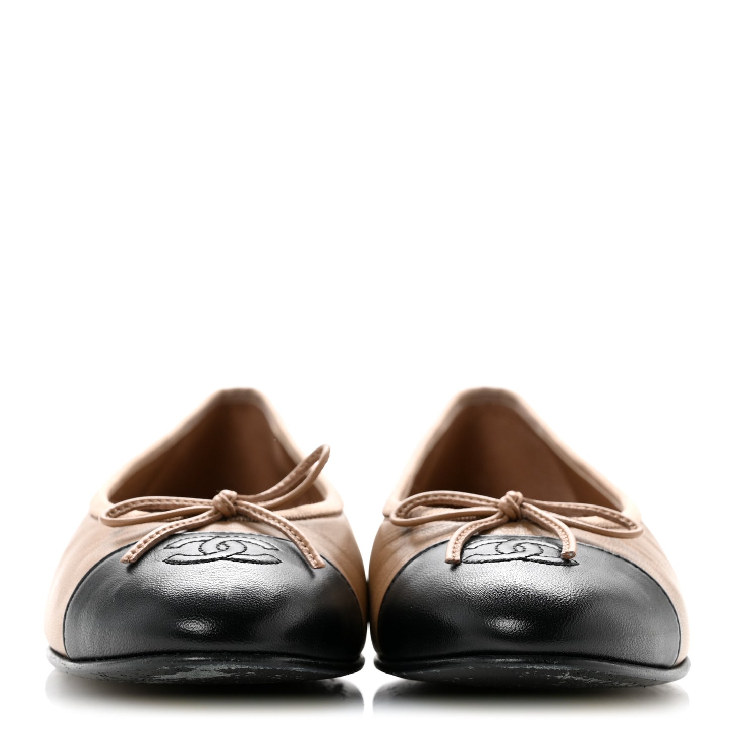 Lambskin Cap Toe CC Ballerina Flats 38.5 Beige Black