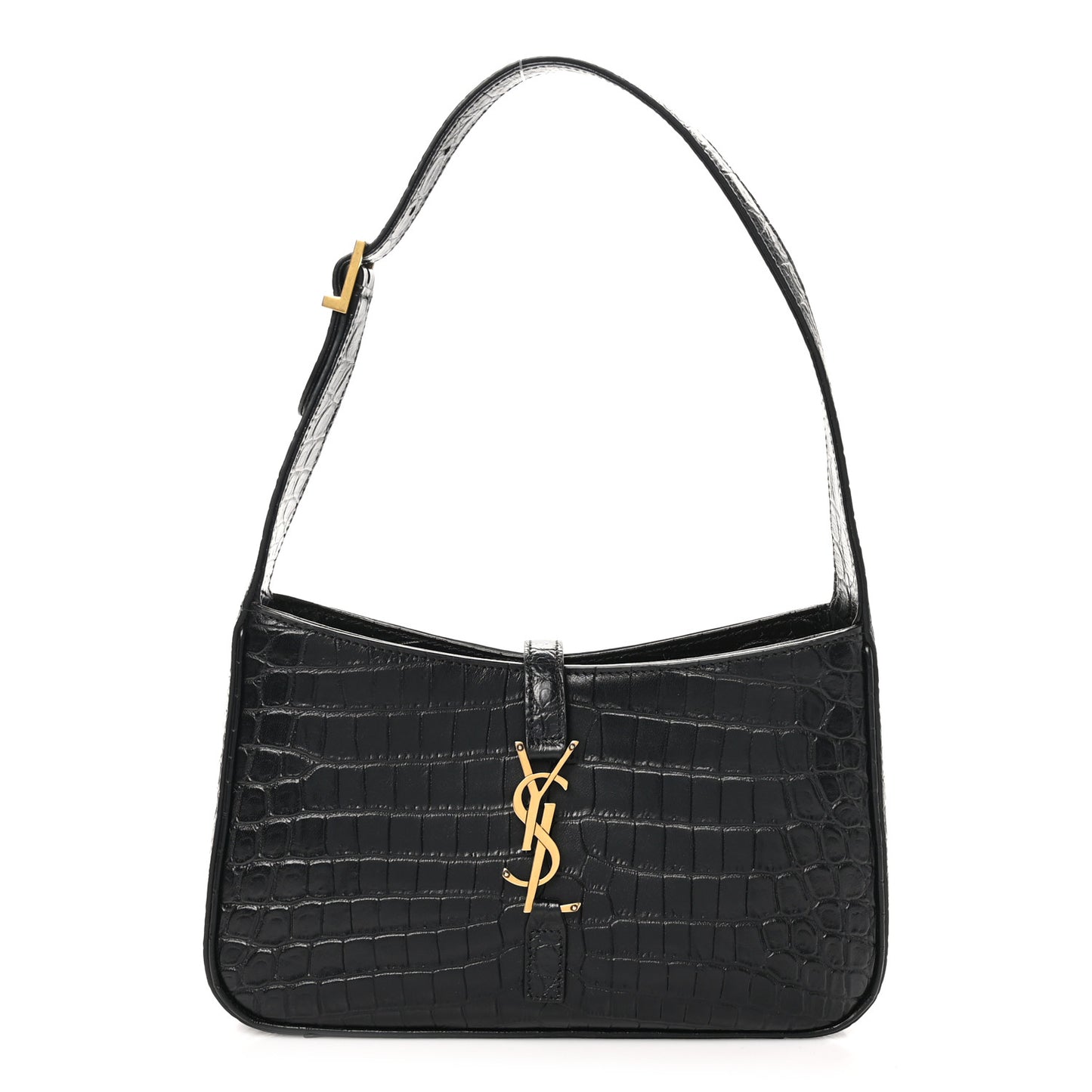 Calfskin Crocodile Embossed Le 5 A 7 Hobo Black
