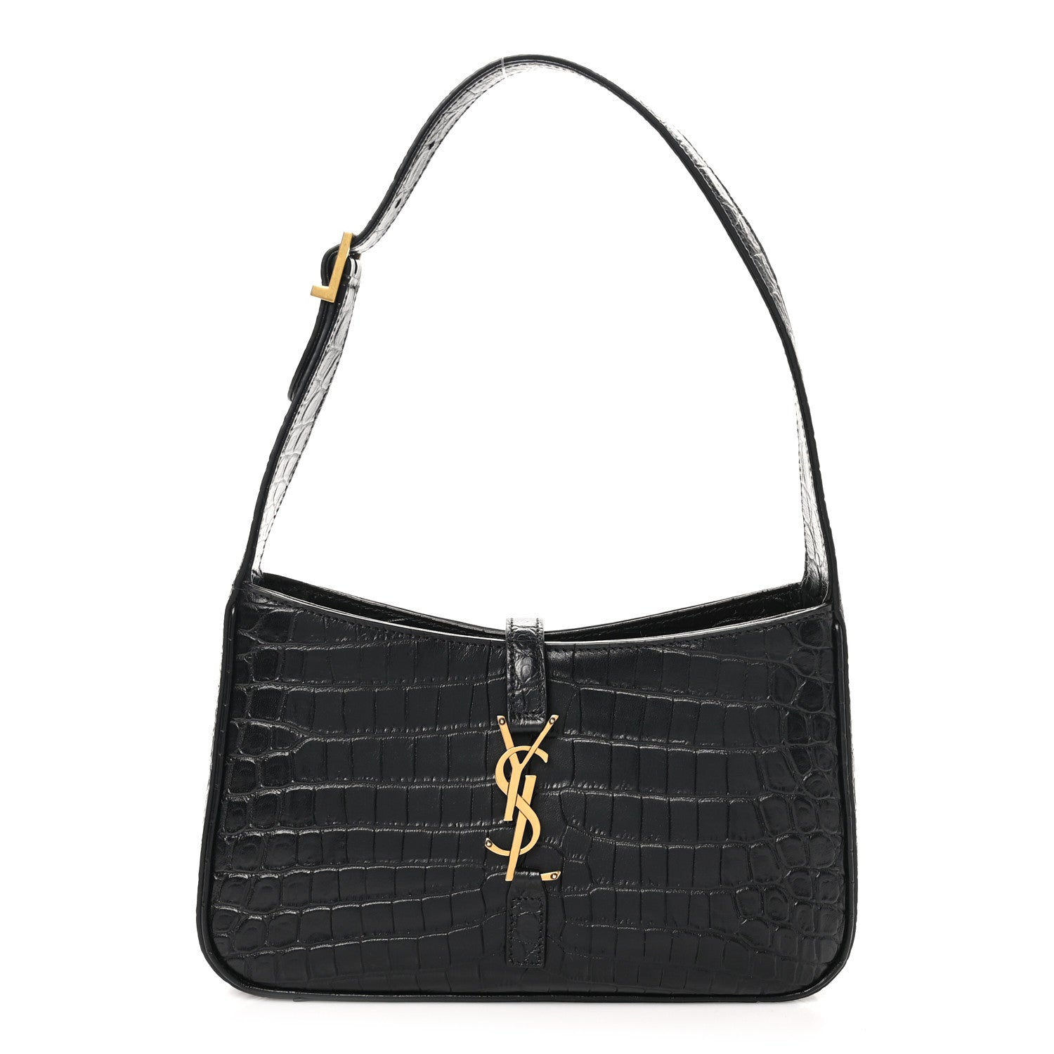 Saint Laurent Calfskin Crocodile Embossed Le 5 A 7 Hobo Black 1 of 10
