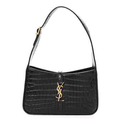 Saint Laurent Calfskin Crocodile Embossed Le 5 A 7 Hobo Black 1 of 10