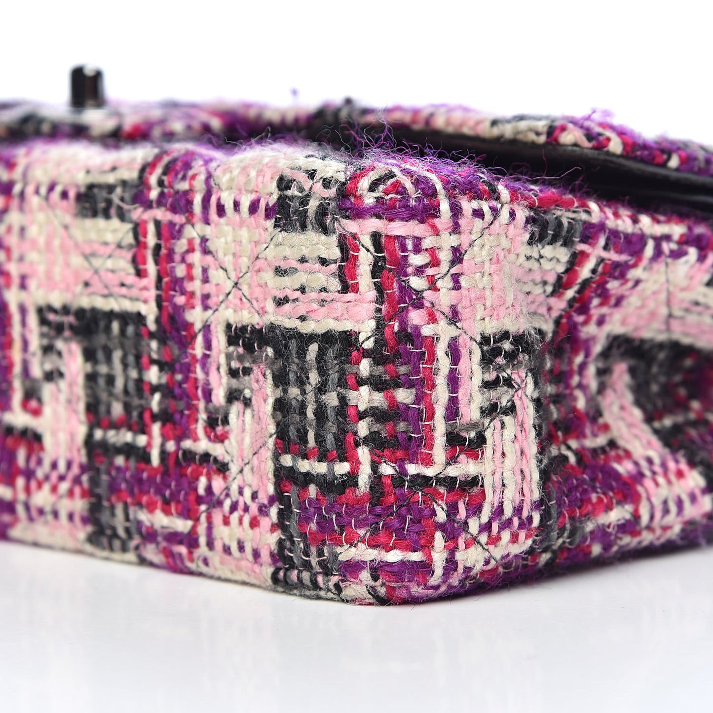 Tweed Quilted Medium Double Flap Pink Black