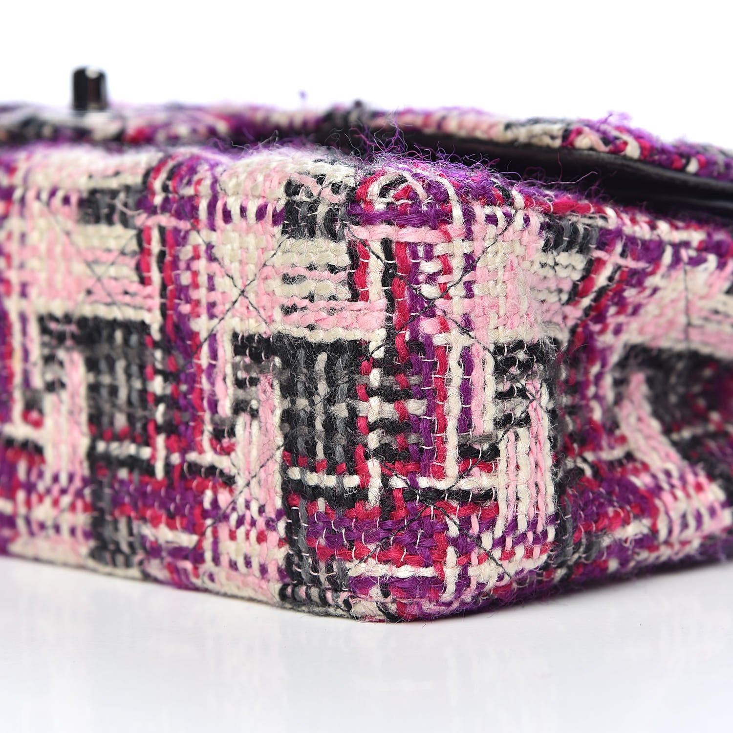 Chanel Tweed Quilted Medium Double Flap Pink Black 12 of 13