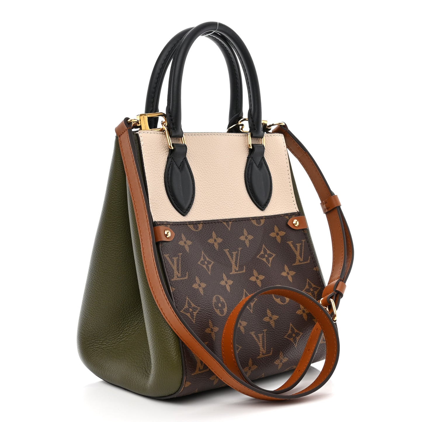 Calfskin Monogram Fold Tote PM Cream Khaki Black