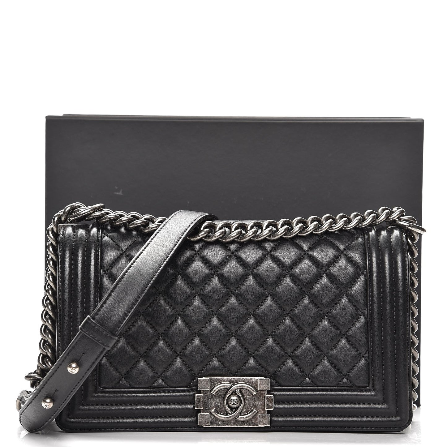 Lambskin Quilted Medium Boy Flap Black