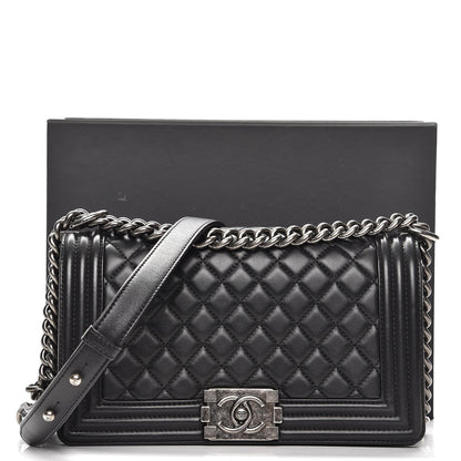 Chanel Lambskin Quilted Medium Boy Flap Black 8 of 8