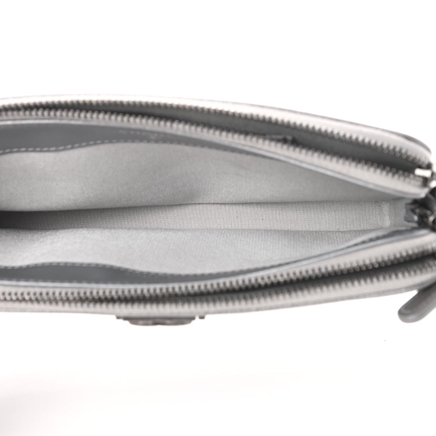 Metallic Caviar Quilted Small Boy Clutch With Chain Silver
