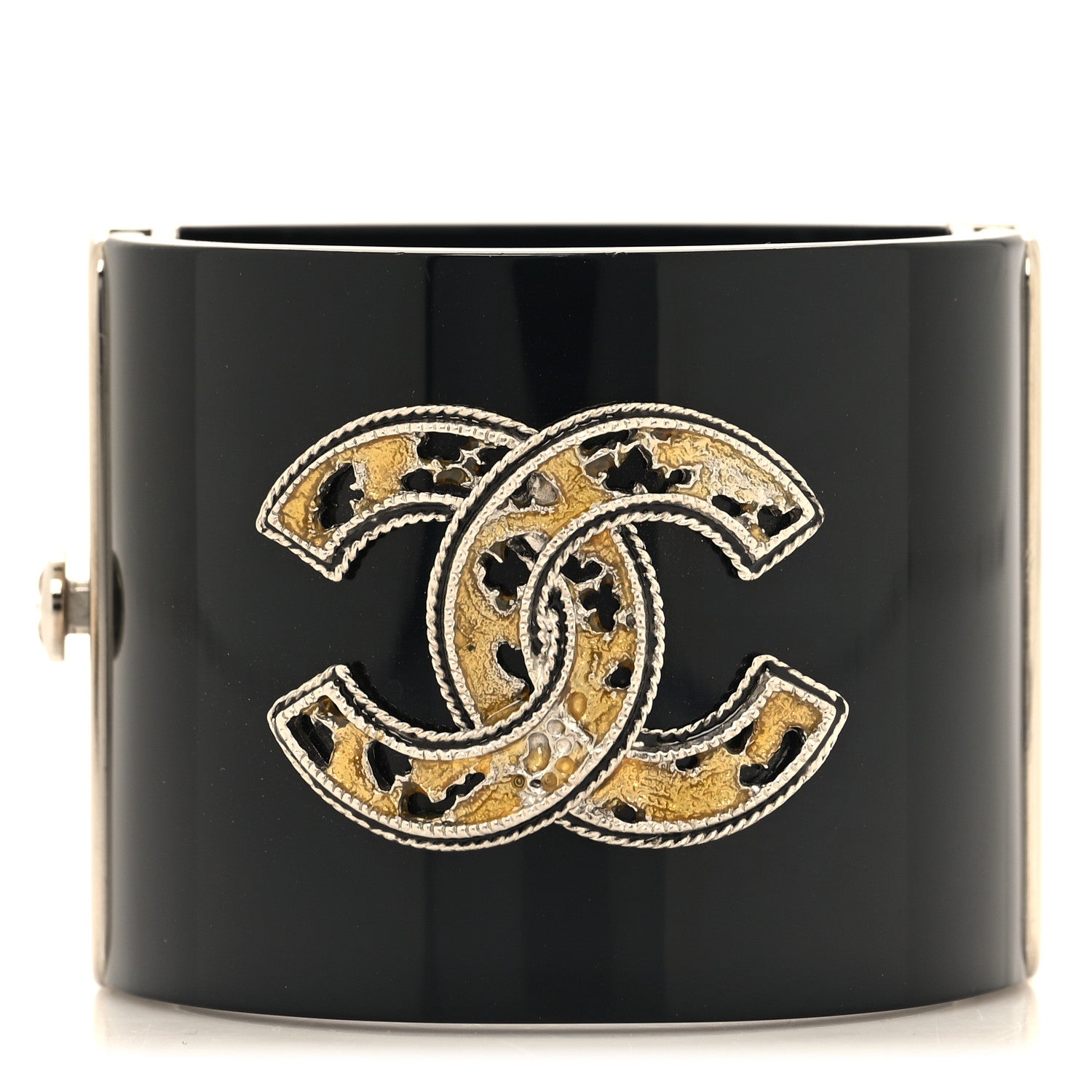 Chanel Resin CC Wide Cuff Black Gold 3 of 4