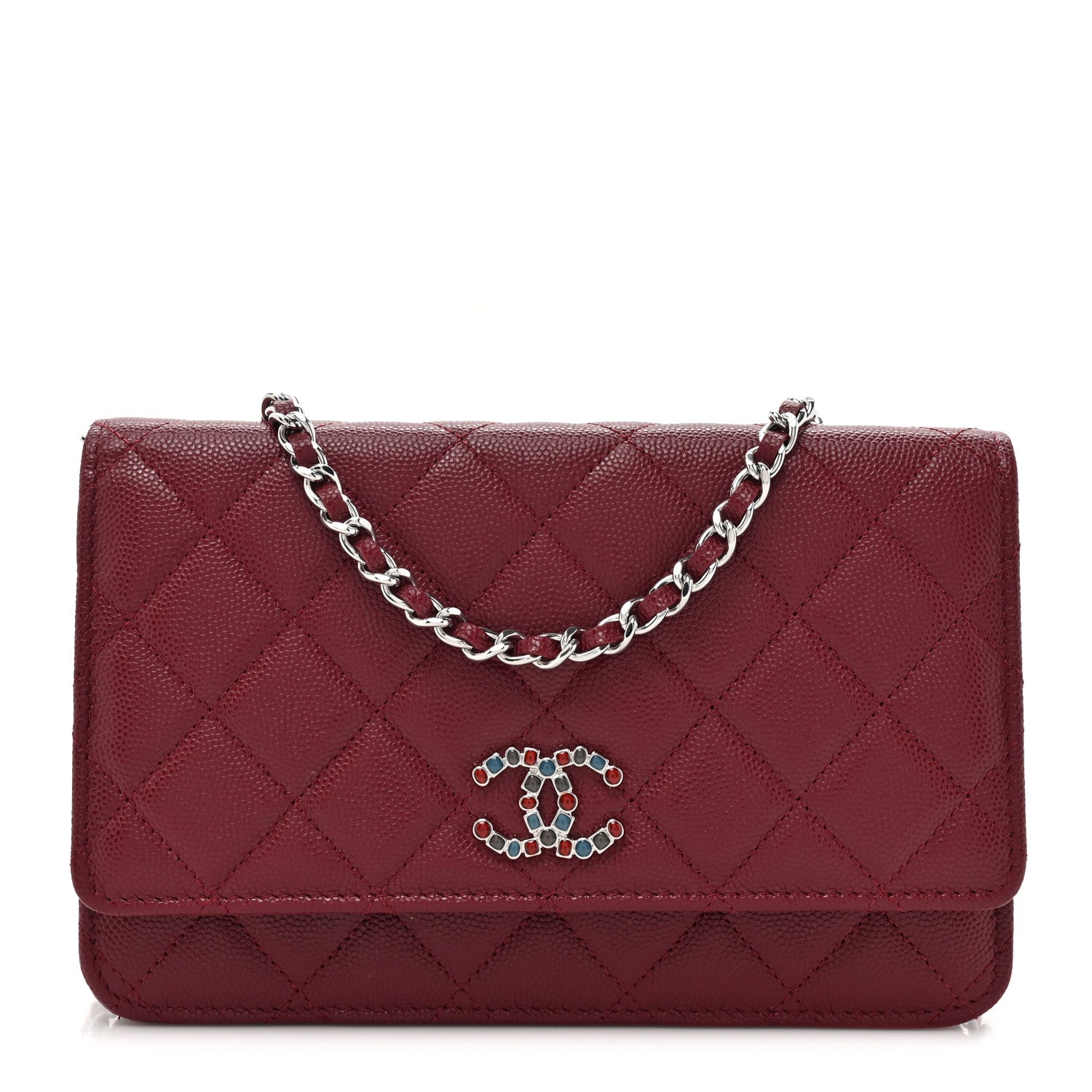 Chanel Caviar Quilted Glass Wallet On Chain WOC Burgundy 1 of 12