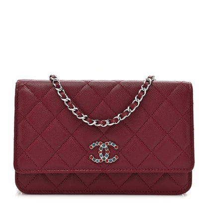Chanel Caviar Quilted Glass Wallet On Chain WOC Burgundy 1 of 12