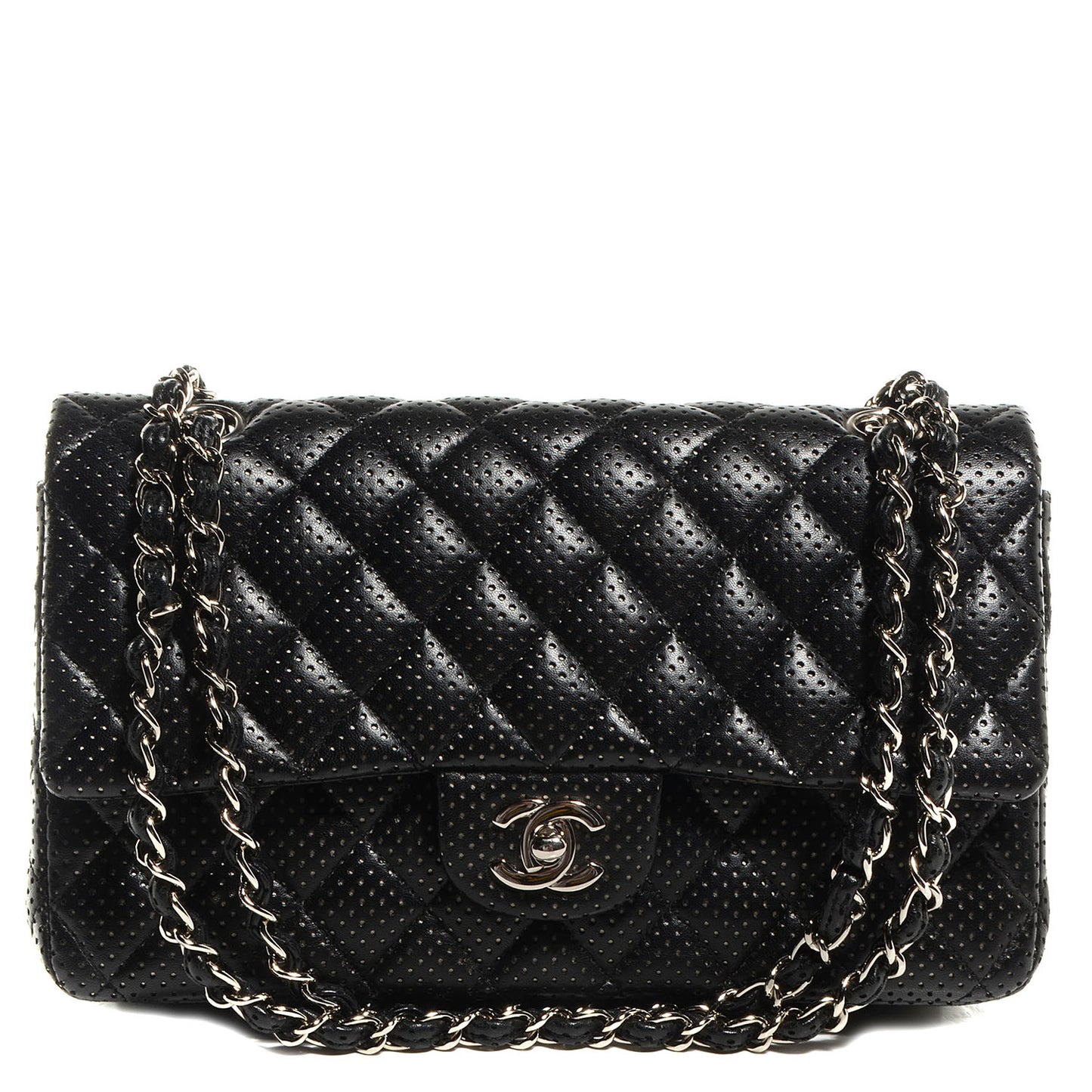 Lambskin Perforated Medium Double Flap Black
