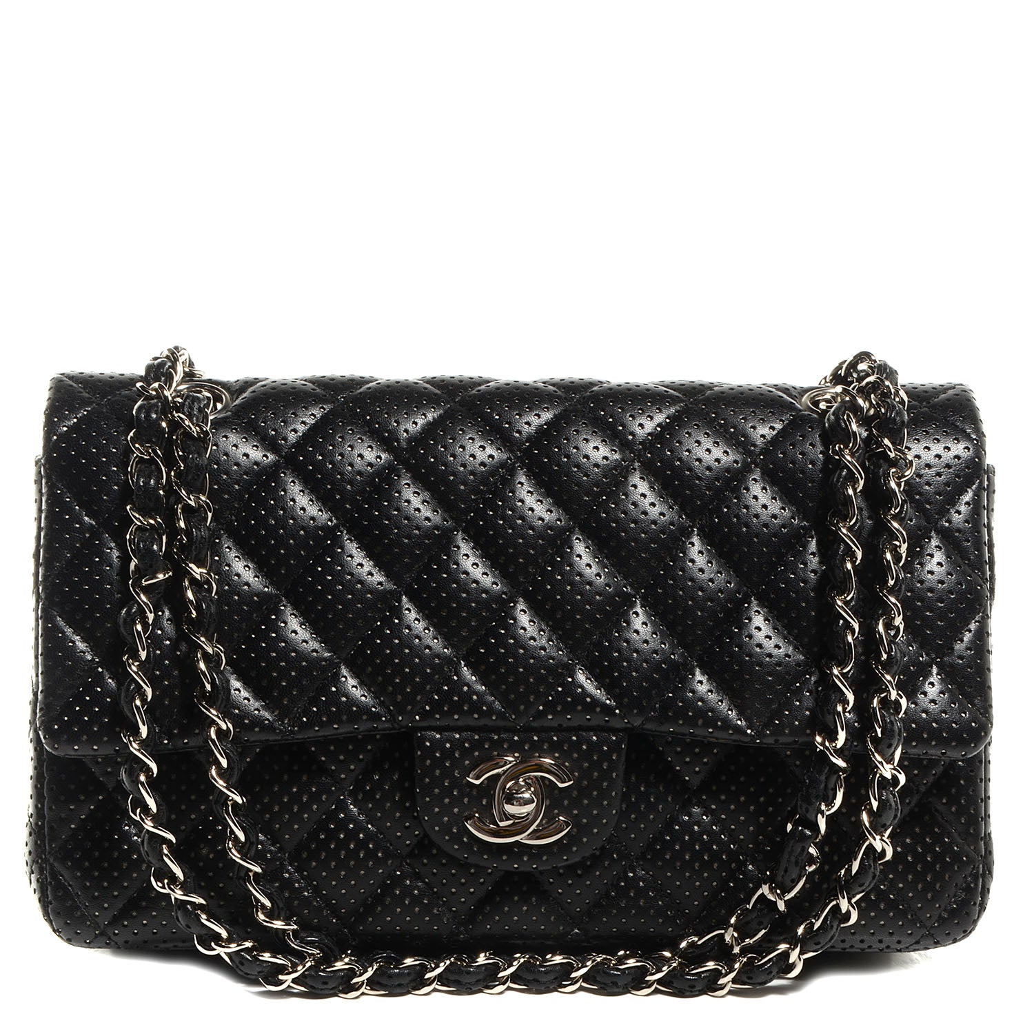 Chanel Lambskin Perforated Medium Double Flap Black 1 of 8