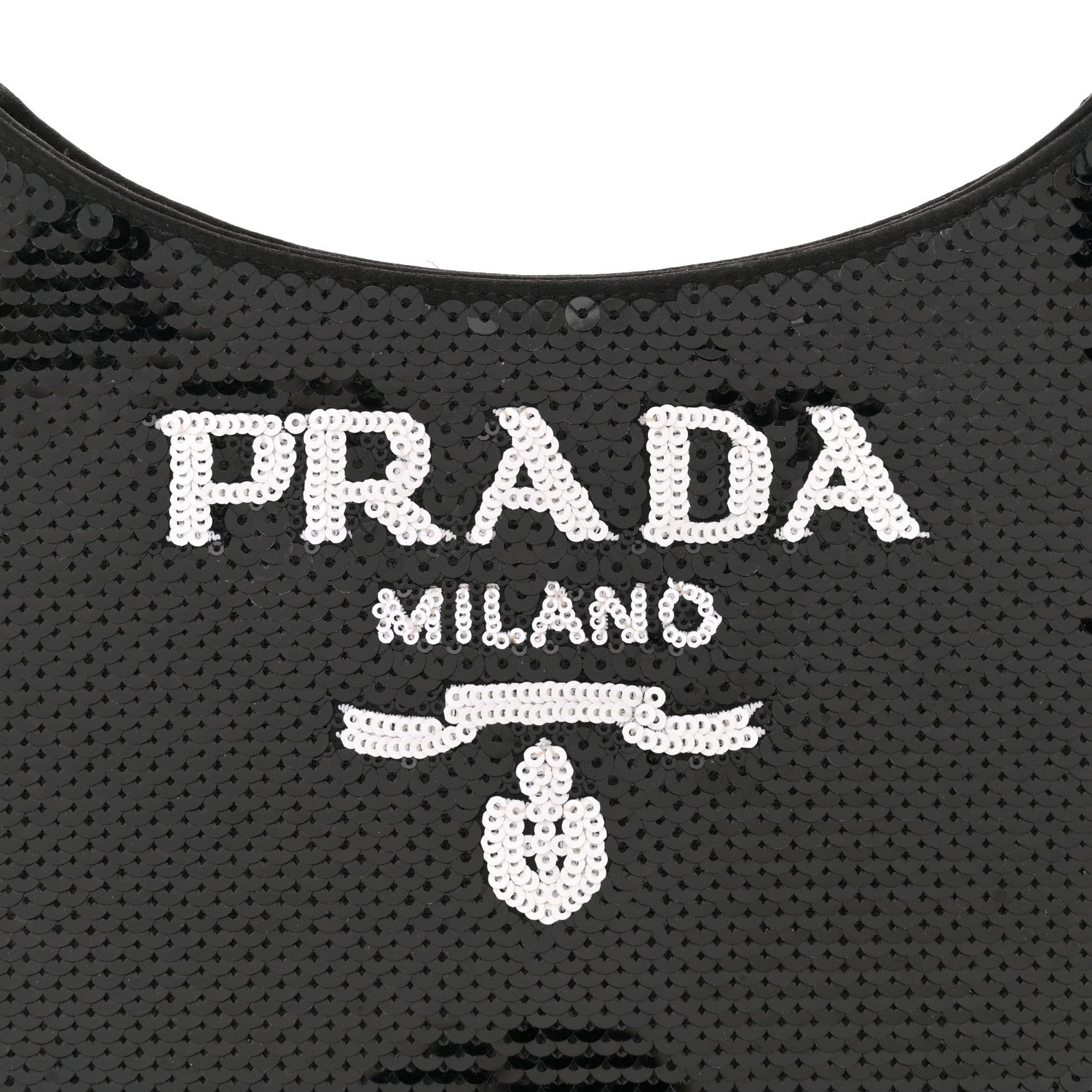 Prada Paillettes Sequin Logo Cleo Adjustable Strap Shoulder Bag Black White 8 of 12