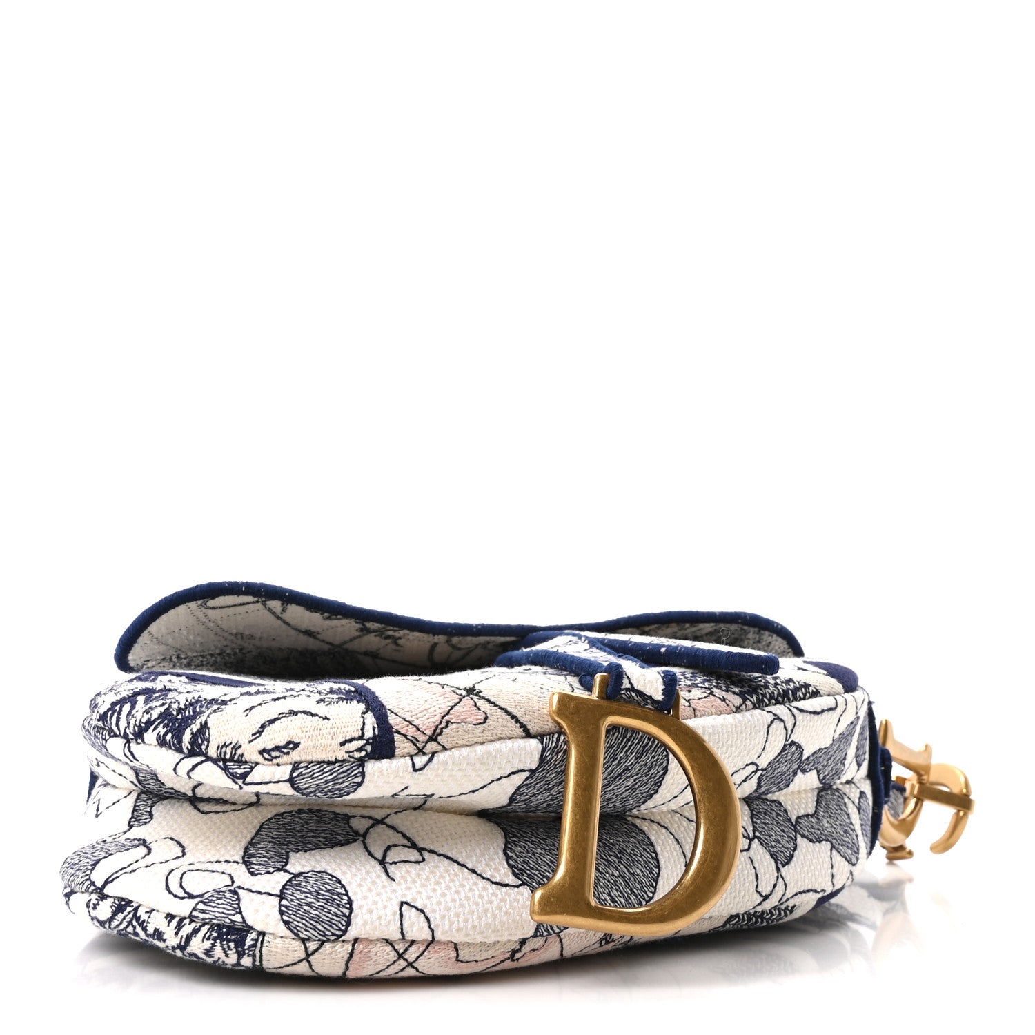 Christian Dior Canvas Embroidered Around the World Saddle Bag Blue 4 of 11