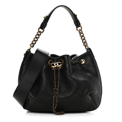 Chanel Calfskin Stitched Small Paris Rome Drawstring CC Bag Black 1 of 12