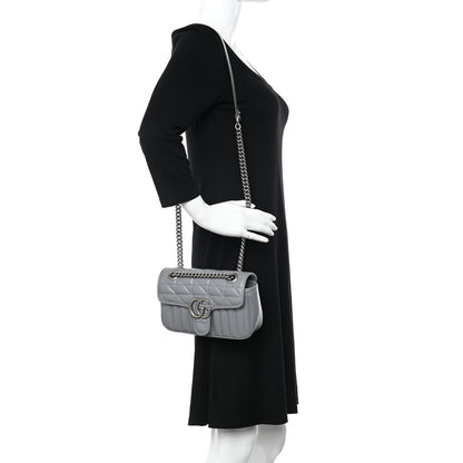 Gucci Calfskin Matelasse Aria Mini GG Marmont Shoulder Bag Deep Grey 2 of 12