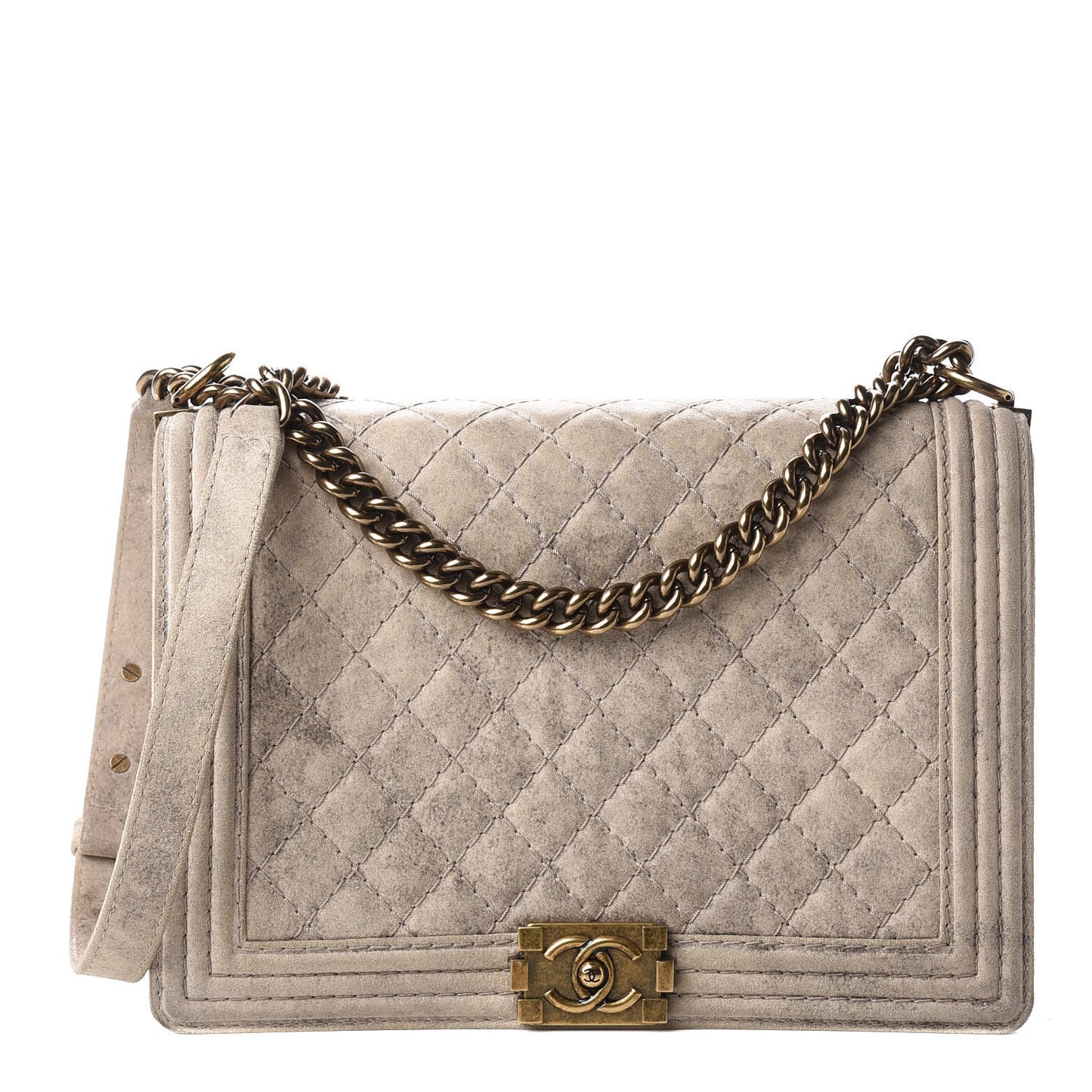Iridescent Calfskin Quilted Large Boy Flap Beige
