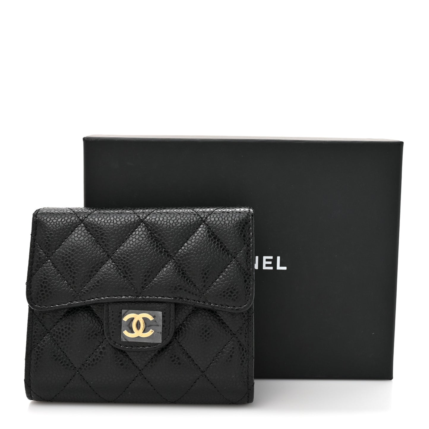 Caviar Quilted Compact Flap Wallet Black