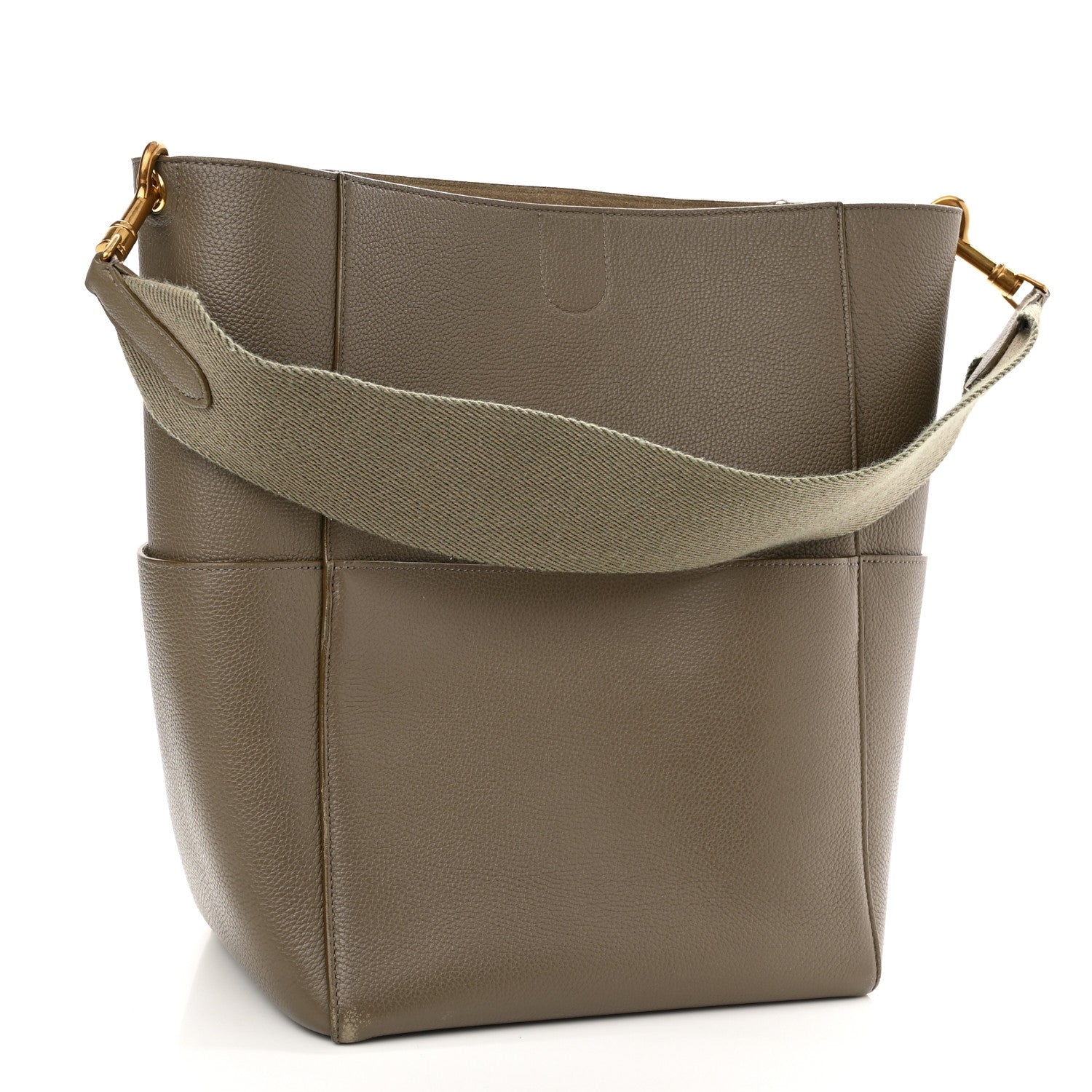 Celine Soft Grained Calfskin Sangle Bucket Bag Taupe 3 of 17