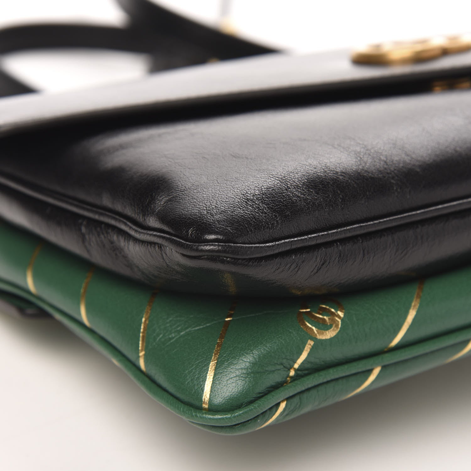 Gucci Calfskin Diagonal GG Medium Thiara Double Envelope Shoulder Bag Emerald Green Black 10 of 12